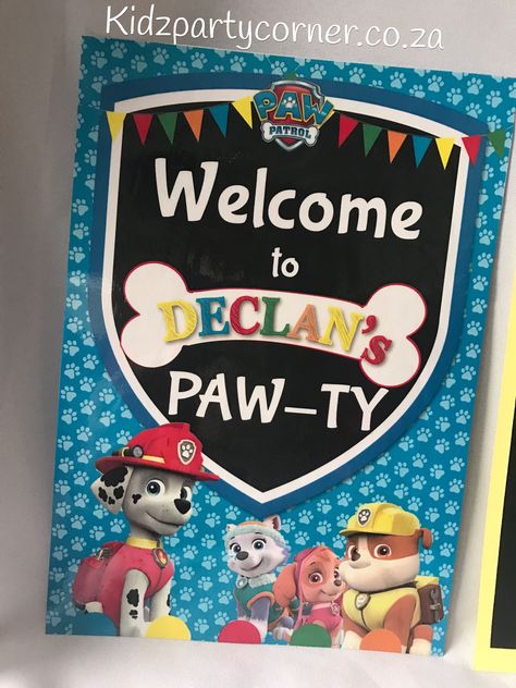 Paw Patrol party theme supplies, favours and decor. We design and create any theme for any occasion and age customised according to your specifications. Door to door courier country wide at affordable prices - unique and convenient. Styling and set-up packages available in PTA and JHB at you own venue or at one of our Alberton venues. Visit our website www.kidzpartycorner.co.za or email Info@kidzpartycorner.co.za for more details http://goo.gl/eXPqNy Paw Patrol Party Theme, Party Corner, Patrol Party, Paw Patrol Party, Set Up, Paw Patrol, Welcome Sign, Design