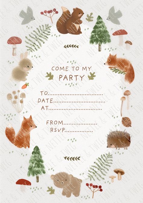 Winter Woodland Birthday Party, Winter Woodland Birthday, Woodland Creatures Birthday, Woodland Creatures Party, Animal Invitation, Enchanted Forest Baby Shower, Forest Theme Party, Woodland Invitation Birthday, Woodland Stickers