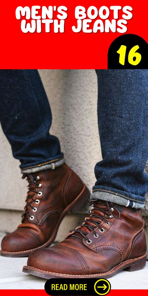 Embrace the rugged charm of mens cowboy boots with jeans. This combination exudes confidence and adds a touch of Western flair to your outfit.Explore the versatility of wearing suit jackets with men's boots and jeans. Whether it's a black Chelsea or cowboy boots, these looks are effortlessly stylish. Men’s Jeans With Boots, Cowboy Boots With Jeans, Boots And Jeans Men, Boots With Jeans, Boots And Jeans, Jeans Ideas, Rolled Jeans, Fashion Forward Outfits, Rolled Up Jeans