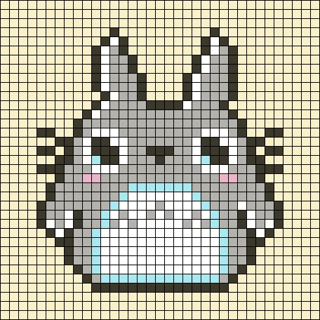 Totoro Ghibli, Hello Kitty Crochet, Graph Crochet, Easy Pixel Art, Pixel Art Templates, Pixel Crochet, Knitting Machine Projects, Tapestry Crochet Patterns, Crochet Design Pattern