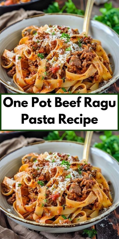 Craving beef dinner ideas? This One Pot Beef Ragu Pasta Recipe is a winner! Featuring juicy ground beef and rich ragu sauce, it's a tasty dish that's ideal for your beef recipes and easy pasta dinner ideas collection. Beef Ragu Pasta, Ragu Pasta, Beef Pasta Recipes, Ground Recipes, Beef Ragu, Ragu Recipe, Potted Beef, Beef Casserole Recipes, Slow Cooked Beef