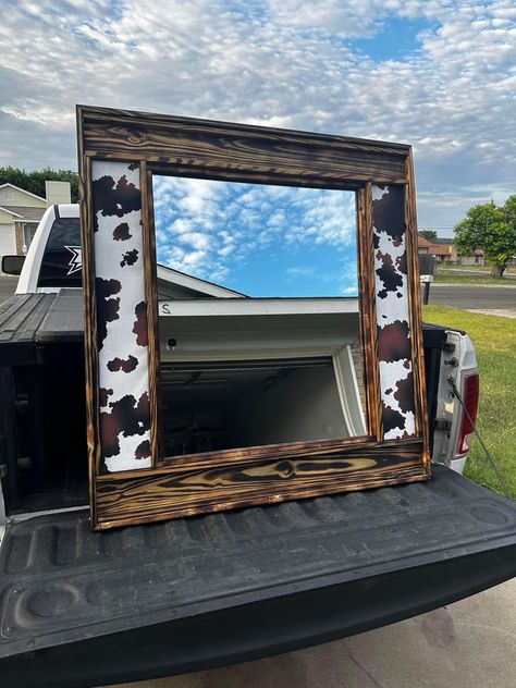 Western Room Ideas, Western Mirror, Cowhide Decor, Cowgirl Room, Country Bedroom Decor, Cowhide Furniture, Ranch House Decor, Western Bedroom Decor, Western Rooms