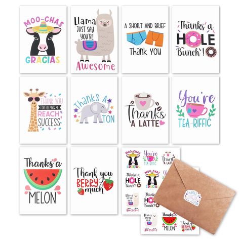 PRICES MAY VARY. Funny Design:Our thank you cards featuring cute pattern and funny words, this card is perfect for your friend,teacher and more. Say thank you with this card will reward him/her with love and surprise. Perfect Size:Card size is 4x6 inches folded. Blank inside for your personal written message,ensuring there’s plenty of space to write a loving and inspiring message. Premium Quality: Each card is crafted from high-quality cardstock for a professional look and feel, ensuring your me Cute Notes For Coworkers, Thank You Puns, Cards For Small Business, Engagement Survey, Funny Thank You Cards, Matching Stickers, Funny Thank You, Tea Riffic, Lunch Notes