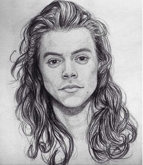 Harry Styles drawing 1d Drawings, Long Hair Drawing, Harry Styles Long Hair, One Direction Drawings, One Direction Art, Harry Styles Drawing, Harry Styles Face, Gambar One Direction, Harry Styles Tattoos