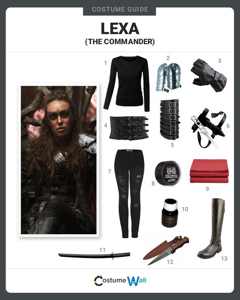 The best cosplay guide for looking like Commander Lexa, the uniter and leader of the 12 grounder clans from the post-apocalyptic TV show The 100. Commander Lexa Costume, Lexa Outfit The 100, The 100 Clothes Outfits, The 100 Outfits Style, The 100 Halloween Costume, The 100 Clothes, The 100 Cosplay, The 100 Costume, The 100 Outfits