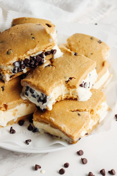 Protein Cookie Dough Ice Cream Sandwiches (grain-free/vegan) Gluten Free Cookie Dough, Cottage Cheese Breakfast, High Protein Cookies, No Bake Cookie, No Bake Cookie Dough, Protein Cookie Dough, No Egg Desserts, Flours Banana Bread, Protein Cookie