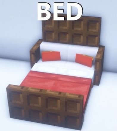 Minecraft Bedrooms In Game, Fancy Minecraft Bed Ideas, Minecraft Bed Frame Ideas, Cute Minecraft Beds, Minecraft Dresser Ideas, Minecraft Couch Design, Curtains Minecraft, Small Minecraft Kitchen, Minecraft Canopy Bed