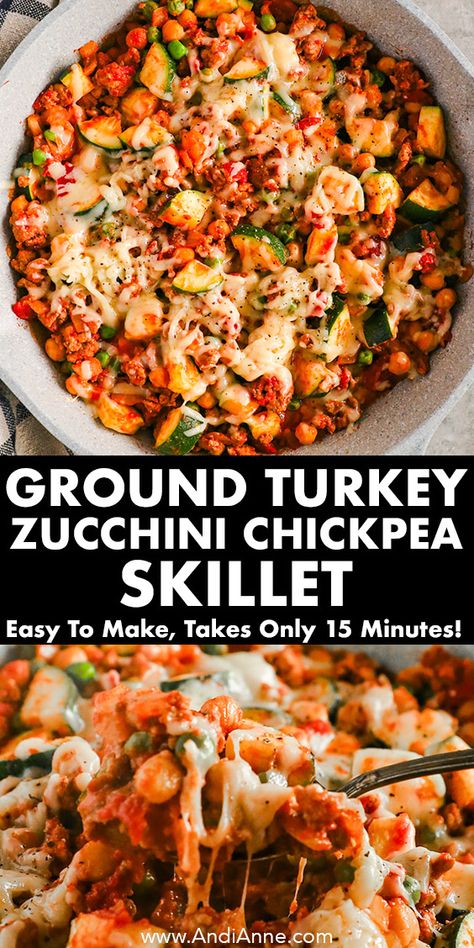 Ground Turkey Zucchini Chickpea Skillet Healthy Ground Turkey Skillet, Turkey Vegetable Skillet, High Protein Meals Lunch Ideas, Ground Turkey Vegetable Skillet, Ground Turkey And Mushrooms Recipes, Ground Turkey Apple Recipes, Low Calorie Dinner Bowls, Ground Turkey Skillet With Zucchini, Dinner Recipes For High Cholesterol