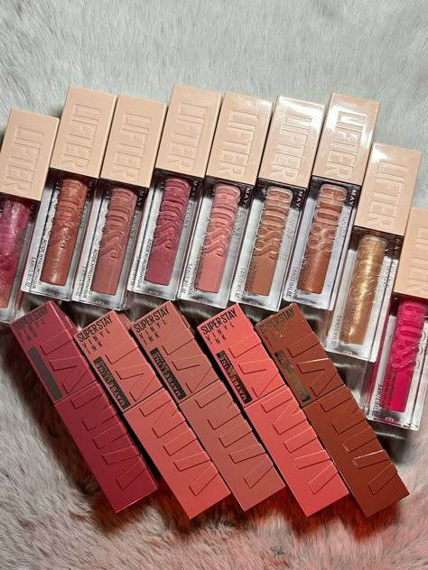 #maybelline #lipgloss #lipstick Lipgloss Combo, Maybelline Lipgloss, Maybelline Gloss, Cocoa Butter Cream, Pixi Makeup, Pixie Makeup, Maybelline Lipstick, Sephora Skin Care, Maybelline Makeup