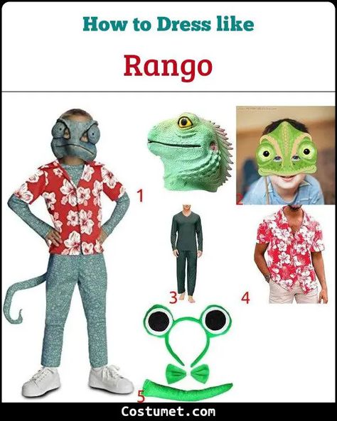 Rango Costume for Cosplay & Halloween 2023 Rango Halloween Costume, Rango Costumes, Rango Costume, 00s Childhood, Green Pajama Set, Red Hawaiian Shirt, Face Profile, Western Film, An Unexpected Journey