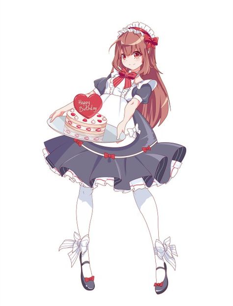 Holding Cake Pose Drawing, Holding Cake Pose, Maid Girl, Anime Cake, Cake Drawing, Manga Hair, Mermaid Drawings, Anime Maid, Figure Drawing Reference