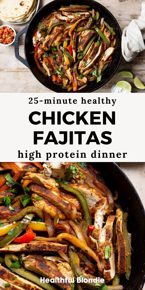 Chicken Fajita Skillet Easy, Healthy Chicken Fajita Casserole, High Protein Chicken Fajitas, Healthy Chicken Taco Recipes, Clean Tacos, Easy Chicken Fajita Recipe, Skillet Chicken Fajitas, Healthy Chicken Fajitas, Chicken Fajitas Recipe