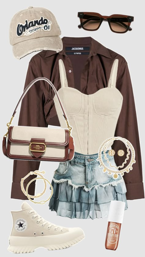 Outfit Inspo! #outfitinspo #outfit #outfitideas #y2k #preppy #preppyaesthetic #school #cutefit #comfy #fashion #summer #fitinspo #aesthetic #aestheticgirl #brown #beige #beigeaesthetic #trendy #fyp Beige Comfy Outfit, Beige Y2k Outfit, Comfy Fashion Summer, Brown Clothes Aesthetic, Brown And White Outfit, Beige Aesthetic Outfit, Tan Outfits, Fancy Casual Outfits, Tan Outfit