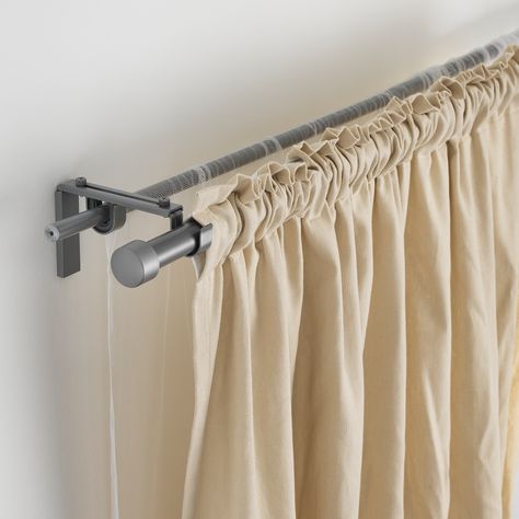 RÄCKA / HUGAD Double curtain rod combination, silver color - IKEA Ikea Curtain Rods, Grey Window Treatments, Window Bedroom, Painted Curtains, Curtain Rod Holders, Thick Curtains, Layered Curtains, Ikea Curtains, Window Treatments Bedroom