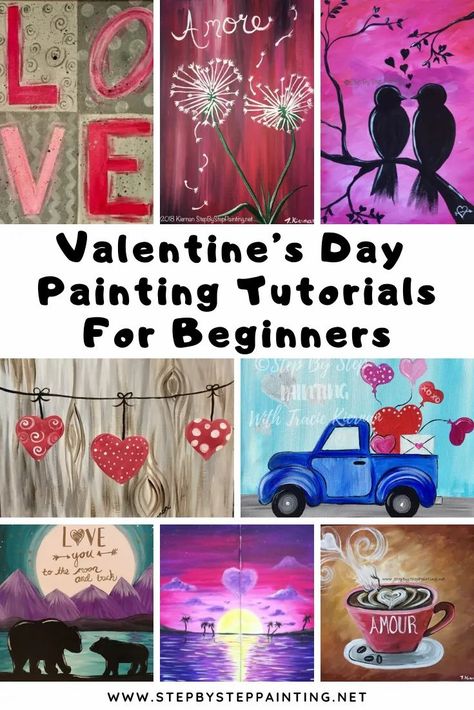 Painting Valentines Day, Painting Valentines, Day Painting Ideas, Valentines Day Painting, Valentines Day Drawing, Day Painting, Summer Acrylic, Painting Ideas For Beginners, Canvas Painting Tutorials