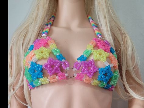 Glow Star Kandi Harness,festival Outfit,rave Outfit,kandi Bra,rave Clothing,rave Clothes,gogo Outfit,festival Top,kandi Harness,beaded Top - Etsy Kandi Harness Pattern, Colorful Beads Rave Festival Jewelry, Kandi Skirt, Kandi Body Harness, Gogo Outfits, Kandi Bra, Rave Cuffs Kandi, Bead Bra, Rave Outfits Festivals