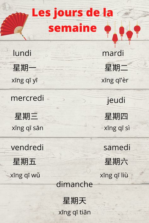 les jours de la semaine en chinois mandarin. #chinois #mandarin #langue chinoise #apprendre #pédagogie #visuel Ching Chong, Language Journal, Chinese Language Words, Mandarin Language, Mandarin Chinese Learning, Chinese Lessons, Learning Chinese, Chinese Language Learning, Chinese Learning