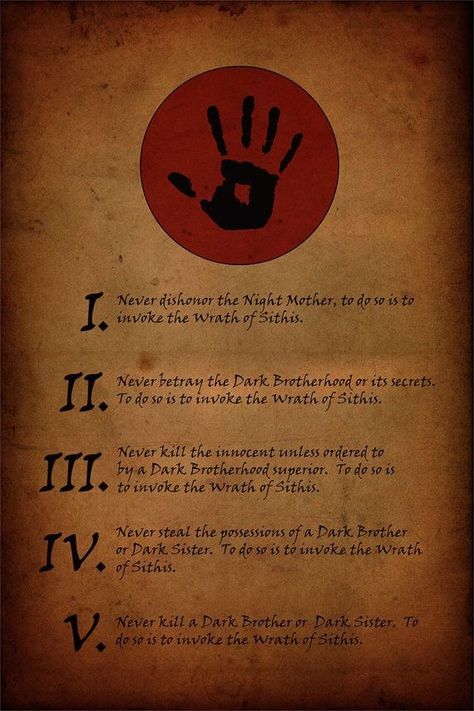 Dark Brotherhood Tenets The Dark Brotherhood, Skyrim Game, Skyrim Funny, Elder Scrolls Lore, Elder Scrolls Games, Skyrim Art, Dark Brotherhood, Elder Scrolls Art, Elder Scrolls Skyrim