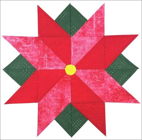 I Wish You a Merry Quilt-A-Long: Block 7 - SandyStar Designs Jen Daly Poinsettia Block, Christmas Star Block Pattern, Wreath Quilt Block Free Pattern, Holly Quilt Block, Poinsettia Quilt Block Patterns, Poinsettia Quilt Block, Christmas Present Quilt Block Pattern, Poinsettia Quilt, Christmas Quilt Ideas