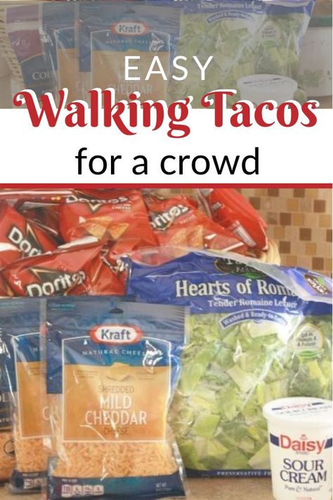 Walking Tacos For A Crowd, Tacos Ground Beef, Tacos For A Crowd, Best Dinner Recipes Ever, Jenny Craig Recipes, Taco Side Dishes, Daisy Sour Cream, Walking Taco, Appetizer Buffet