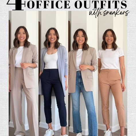 Office Outfits Sneakers, Office Outfits With Sneakers, Business Casual Sneakers, Life With Jazz, Outfits With Sneakers, Spring Office Outfits, Sneakers Outfit Work, Conference Outfit, White Sneakers Outfit