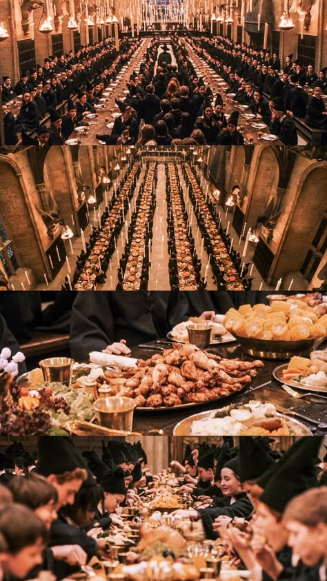 Hogwarts Eating Hall, Harry Potter Great Hall Feast, Harry Potter Banquet, Hogwarts Dining Hall, Hogwarts Food, Hogwarts Feast, Harry Potter Feast, Harry Potter Yule Ball, Hogwarts Great Hall