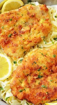 Romano Chicken with Lemon Garlic Pasta Romano Chicken, Chicken With Lemon, Lemon Garlic Pasta, Chicken Entrees, Garlic Pasta, Turkey Dishes, Fettuccine Alfredo, Chicken Main Dishes, Chicken Dishes Recipes