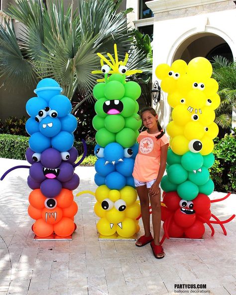 Halloween Balloon Arches, Balloon Design Ideas, Balloon Party Ideas, Decoration With Balloons, Rose Flowers Drawing, Decoration Craft Ideas, Arch Column, Monster Balloons, Pot Drawing