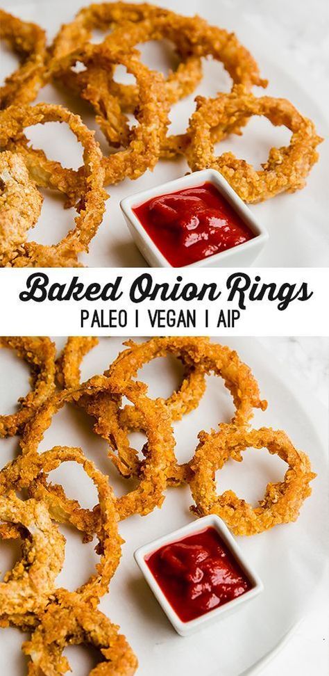 These baked onion rings are the real deal! They're paleo, AIP & even egg free and vegan-friendly. #aip #vegan #paleo #onionrings Sweet Potato Vegan, Aip Vegan, Baked Onion Rings, Baked Onion, Paleo Snack, Baked Onions, Paleo Appetizers, Aip Paleo Recipes, Nourishing Foods