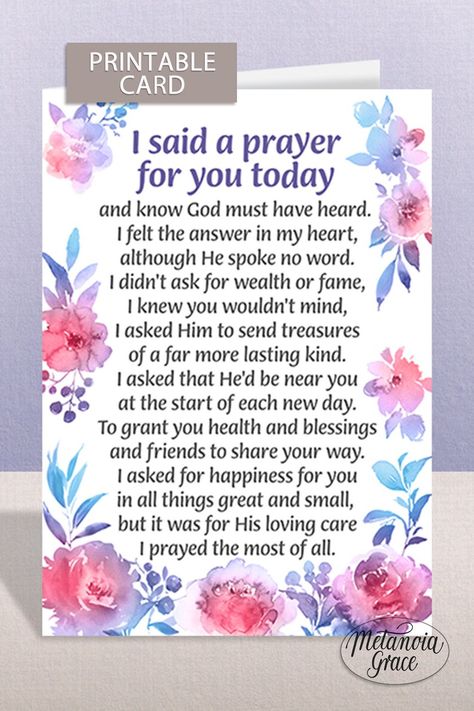 I Said a Prayer for You Today Printable Prayer Greeting Card - Etsy UK I Said A Prayer For You Today, I’m Praying For You Today, Unspoken Prayer Request, Prayer Request Cards, Cross In My Pocket Poems Colorful Prayer Gift Cards, Sample Prayer, Christian Greeting Cards, Printable Prayers, Say A Prayer