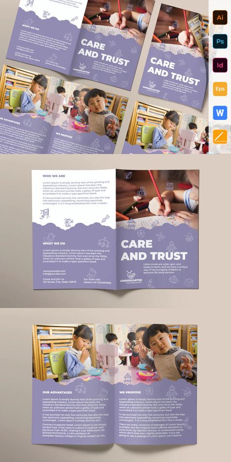 School Brochure, Trifold Brochure Design, Trifold Brochure, Brochure Design Template, Print Templates, Brochure Design, Brochure Template, Primary School, Kindergarten