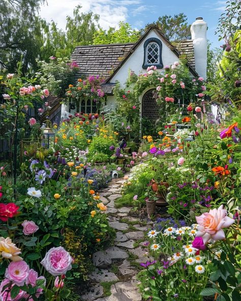 House With Flower Garden, Cottage Garden Design, Dream Life House, Dream Cottage, Cottage Gardens, Dream House Interior, Garden Stuff, Pretty House, Dream Garden