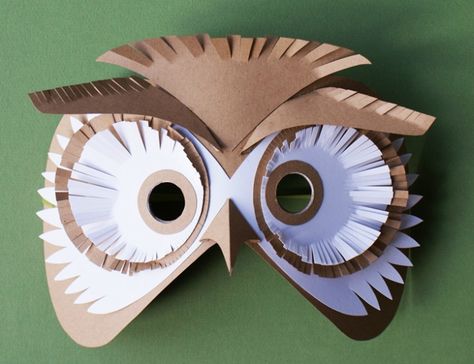 30 DIY Paper Mask Design Ideas • Cool Crafts Paper Mask Diy, Paper Plate Masks, Cardboard Mask, Owl Mask, Owl Costume, Bird Costume, Paper Owls, Bird Masks, Masks Crafts