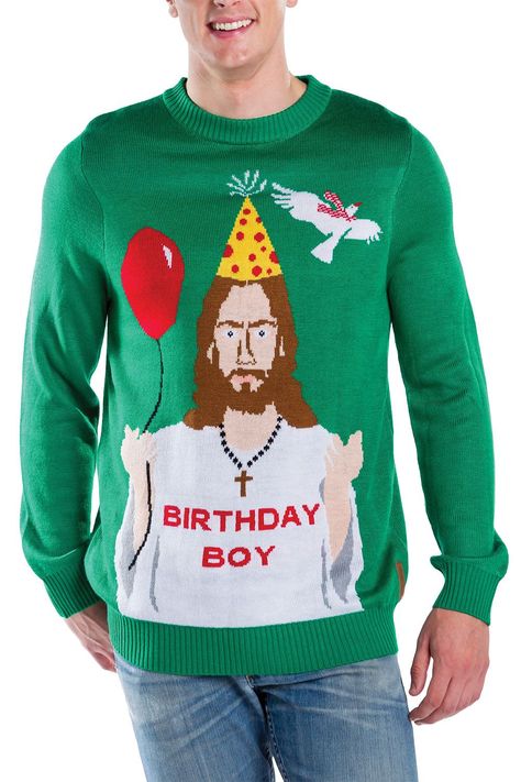 Men's Happy Birthday Jesus Ugly Christmas Sweater Best Christmas Sweaters, Jesus Sweater, Elf Man, Mens Ugly Christmas Sweater, Jesus Birthday, Tipsy Elves, Ugly Xmas Sweater, Christmas Sweater Party, Happy Birthday Jesus