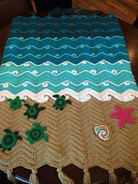 Beach Blanket Crochet, Crochet Afgan, Crochet Forest, Crochet Turtles, Crochet Ocean, Coastal Crochet, Turtle Blanket, Mermaid Tail Blanket Crochet, Ocean Room Decor