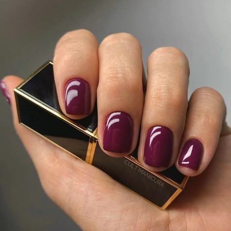 Dark Polish Nail Designs, Short Nails Burgundy, Red Purple Nails, Short Dark Red Nails, Short Burgundy Nails, Merlot Nails, January Nail Colors, Berry Nails, Dark Red Nails