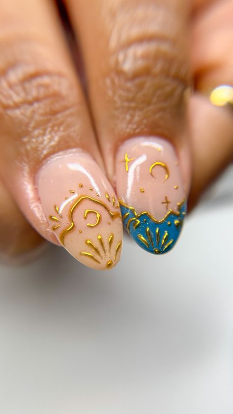 Turkish Inspired Nails, Morocco Inspired Nails, Aladdin Inspired Nails, Middle Eastern Nails, Arabian Nights Nails, Morocco Nails Art, Tangled Nail Art, Moroccan Nails, Morocco Nails