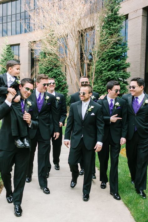 Groomsmen Attire Purple, Groomsmen Attire Black, Purple Groomsmen, Black Groomsmen, Purple Tuxedo, Wedding Groomsmen Attire, Groomsmen Tuxedos, Mens Wedding Attire, Purple Vests