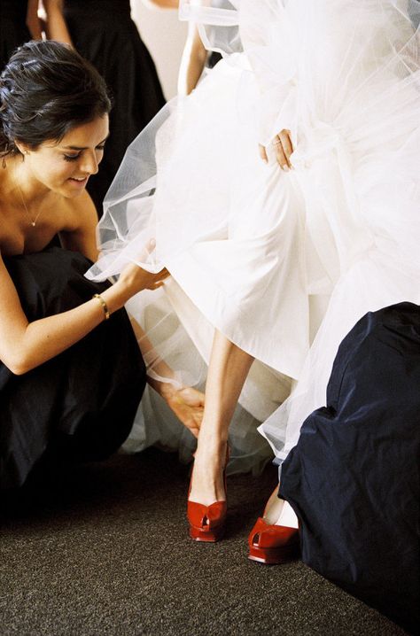 Bride getting ready | red heels | Photography by braedonphotography.com Heels White Wedding, Heels Bride, Heels Photography, African American Weddings, Heels White, White Wedding Dress, Greek Wedding, Bride Getting Ready, Red Heels