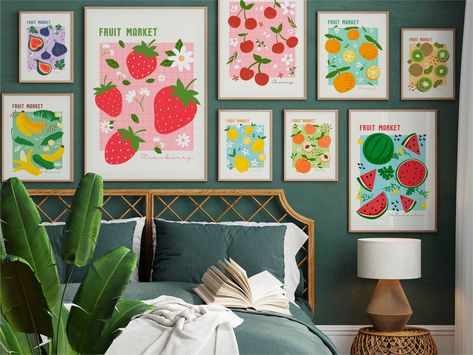 Fruit Theme Kitchen Decor, Fruit Kitchen Decor Themes, Fruity Bathroom, Fruit Home Decor, Fruit Themed Kitchen, Strawberry Poster, Lemon Food, Room Art Prints, Fruit Kitchen Decor