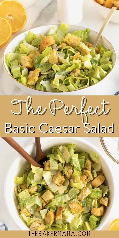 The Perfect Basic Caesar Salad with a bright, flavorful dressing, crunchy croutons and salty fresh parmesan, it’s a simple salad that’s simply perfect. Crisp romaine, salty parmesan and a flavorful dressing tossed with crunchy homemade croutons. This Chopped Caesar Salad is an easy, straight-forward recipe that is sure to become your go-to salad. Add some protein to this Caesar salad and make it a meal! Ceaser Salad Ideas, Chopped Caesar Salad, Classic Caesar Salad, Caesar Salad Recipe, Healthy Vegetable Recipes, Simple Salad, Croutons Homemade, Easy Salad, Fun Salads