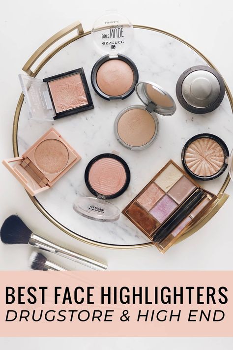 best face highlighter - drugstore and high end options for every budget! #makeup #beauty #beautyblogger #drugstoremakeup #highlighter Cream Highlighter Drugstore, Best Face Highlighter Products, Best Makeup Highlighter, Best Highlighter Makeup Drugstore, Highlighter Drugstore, Best Drugstore Highlighter, Best Face Highlighter, Highlighter Tips, Best Highlighter Makeup