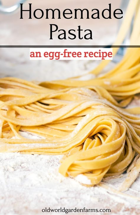 You can't beat the taste of homemade pasta. Here are the best instructions to make egg-free pasta. Use it right away or dry and freeze for later use. #homemadepasta #veganpasta #eggfreepasta Egg Free Homemade Pasta, Homemade Gluten Free Egg Free Pasta, Homemade Noodles No Egg, Homemade Noodles Without Eggs, Pasta Without Eggs Recipe, No Egg Pasta Recipe, Homemade Pasta No Egg, Eggless Homemade Pasta, Eggless Noodles Recipes