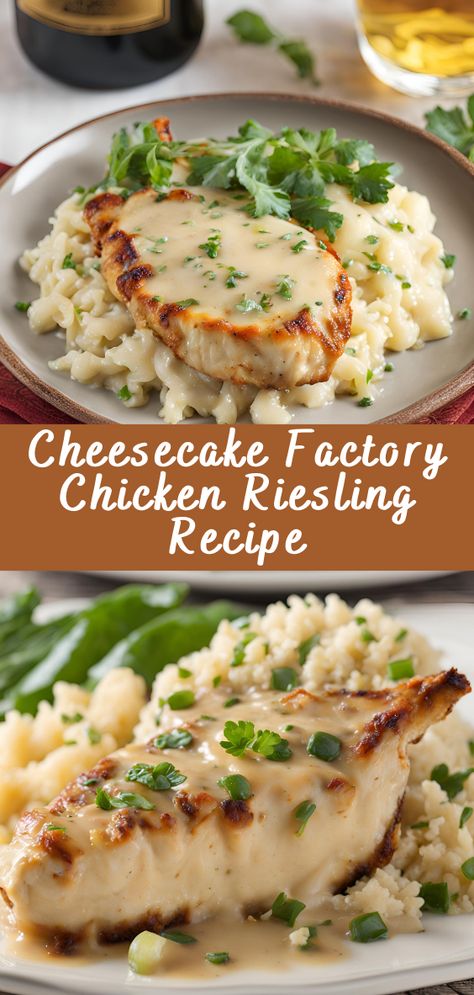 Cheesecake Factory Chicken Riesling Recipe | Cheff Recipes Chicken Riesling, Cheesecake Factory Chicken, Best Chicken Dishes, Riesling Wine, Unique Dishes, The Cheesecake Factory, Classic French Dishes, Perfect Chicken, French Dishes