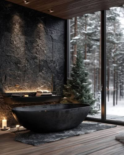 Black Cabin, Dream Cabin, Bergen Norway, Dark Home, Gorgeous Bathroom, Bathroom Design Luxury, Luxury Homes Interior, Minimalist Architecture, Forest House