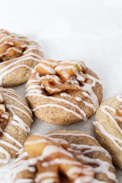 Apple Pie Thumbprint Cookies - Sweets by Elise Apple Pie Thumbprint Cookies, Apple Thumbprint Cookies, Fall Thumbprint Cookies, Cookies With Apple Pie Filling, Heavenly Cookies, Making Apple Pie, Thumbprint Cookie, Cinnamon Glaze, Apple Pie Cookies