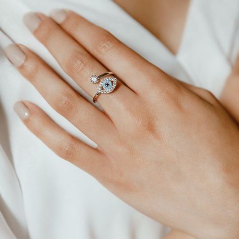 Silver Rings Jewelry, Eye Rings Jewelry, Silver Ring Designs For Girl, Ring Designs Silver, Evil Eye Gold Ring, Evil Eye Chain Necklace, Evil Eye Gold Bracelet, Basic Rings, Blue Evil Eye Ring