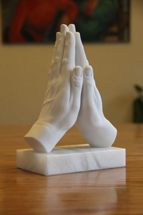 Praying Hands Sculpture, Clay Hands Sculpture, Hand Mould Ideas, Molding Sculpture, Praying Hands With Rosary, Namaste Hands, Hands Sculpture, Plaster Hands, Man Kneeling