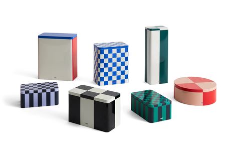 This colourful storage tin from HAY is a small lidded rectangle, perfect for storing everything from food in the kitchen to mementos and games. HAY’s Tin Containers are a collection of functional and decorative storage boxes featuring colourful checked patterns and a glossy finish. The lid and container are smoothly aligned, creating a sleek, seamless appearance, whilst ensuring an airtight fit that is suitable for dry food storage. Use these practical, stylish tins around the kitchen and home f Dry Food Storage, Colorful Storage, Decorative Storage Boxes, Drink Containers, Small Tins, Tin Containers, Cosmetic Skin Care, It Cosmetics Brushes, Tin Boxes