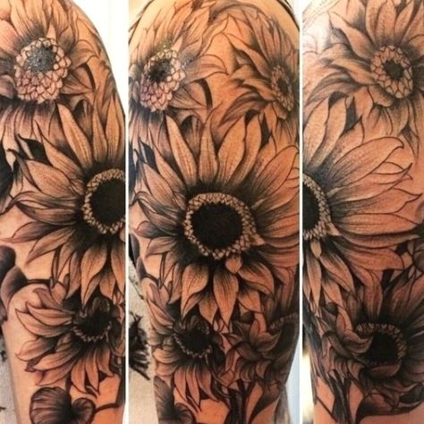 The 25+ best Sunflower tattoo sleeve ideas on Pinterest ... #sunflowertattoo #tattoos #tattoo Multiple Sunflower Tattoo, Sunflower And Clouds Tattoo, Sunflower Arm Tattoo Half Sleeves, Sunflowers Tattoos, Tattoo Fairy, Sunflower Tattoo Sleeve, Sunflower Tattoo Shoulder, Ink Therapy, 4 Tattoo